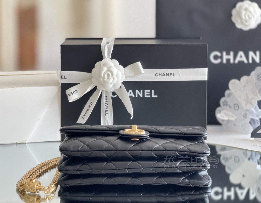 CHANEL 22K风琴包香奈儿CF小金柱调节链口盖包中号黑色秋冬新品_