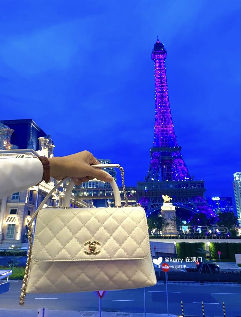 chanel coco handle手提包 小号白色链条单肩包 原厂牛皮经典通勤包