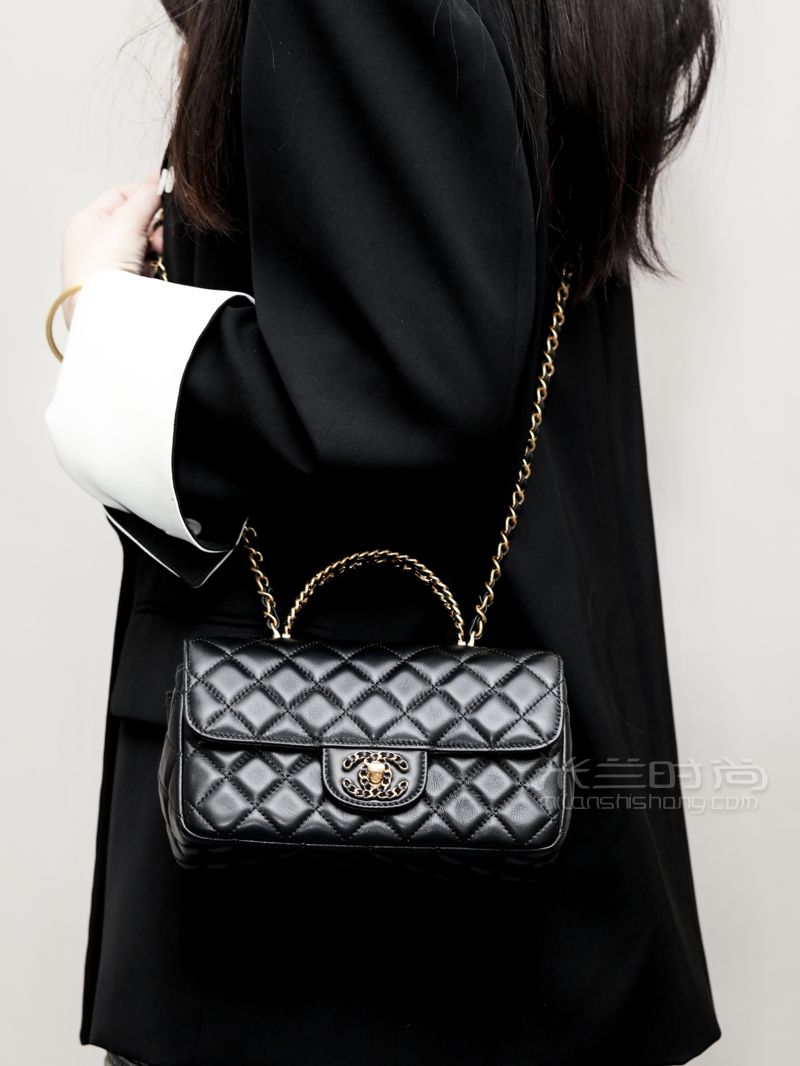 chanel 24P 编织字母手柄Cf包 意大利antiba羊皮 全铜镀厚金黑色_米兰时尚包包网