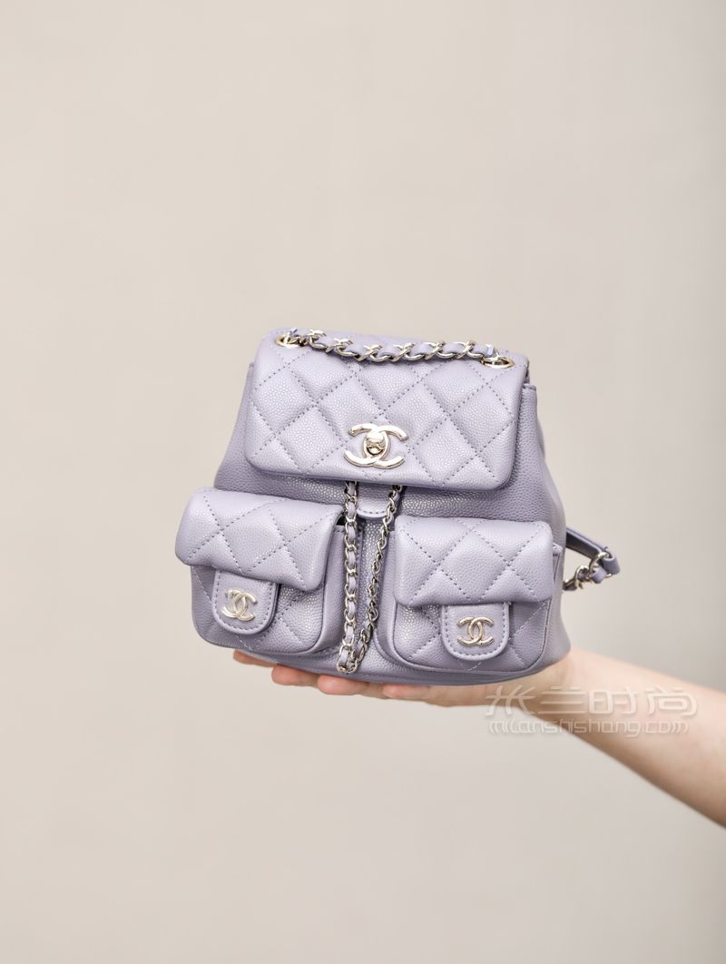 chanel 23P青蛙小书包香奈儿双肩背包AS3787小号紫色原厂Haas小牛皮鱼子酱_米兰时尚包包网