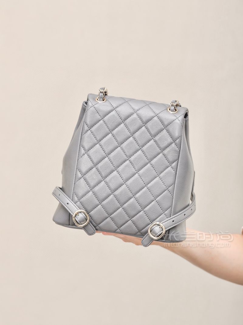 chanel 23P青蛙小书包香奈儿双肩背包AS3860大号灰色原厂Haas小牛皮鱼子酱_米兰时尚包包网