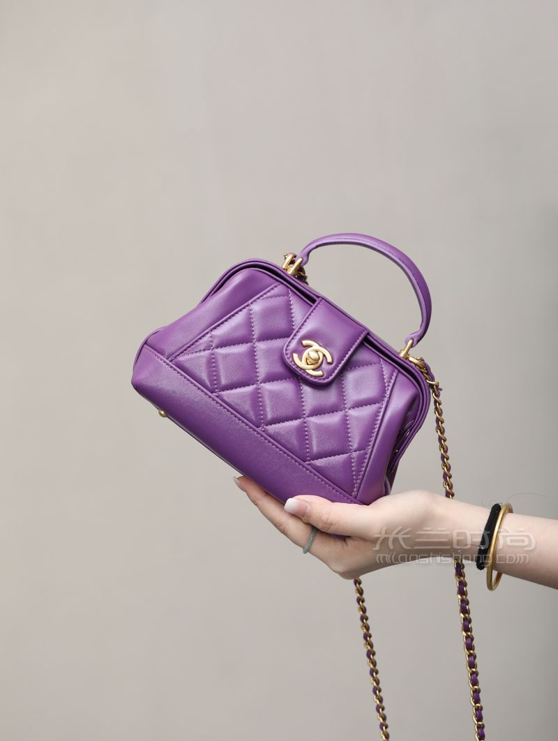 chanel 24A doctor bag医生包AS4958紫色小号18Cm Atiba亮面褶皱