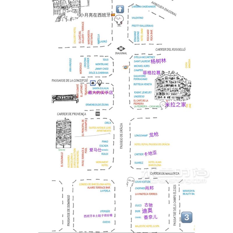 西班牙巴塞罗那感恩大道买买买奢侈品店地图！全攻略_购物地 (3)