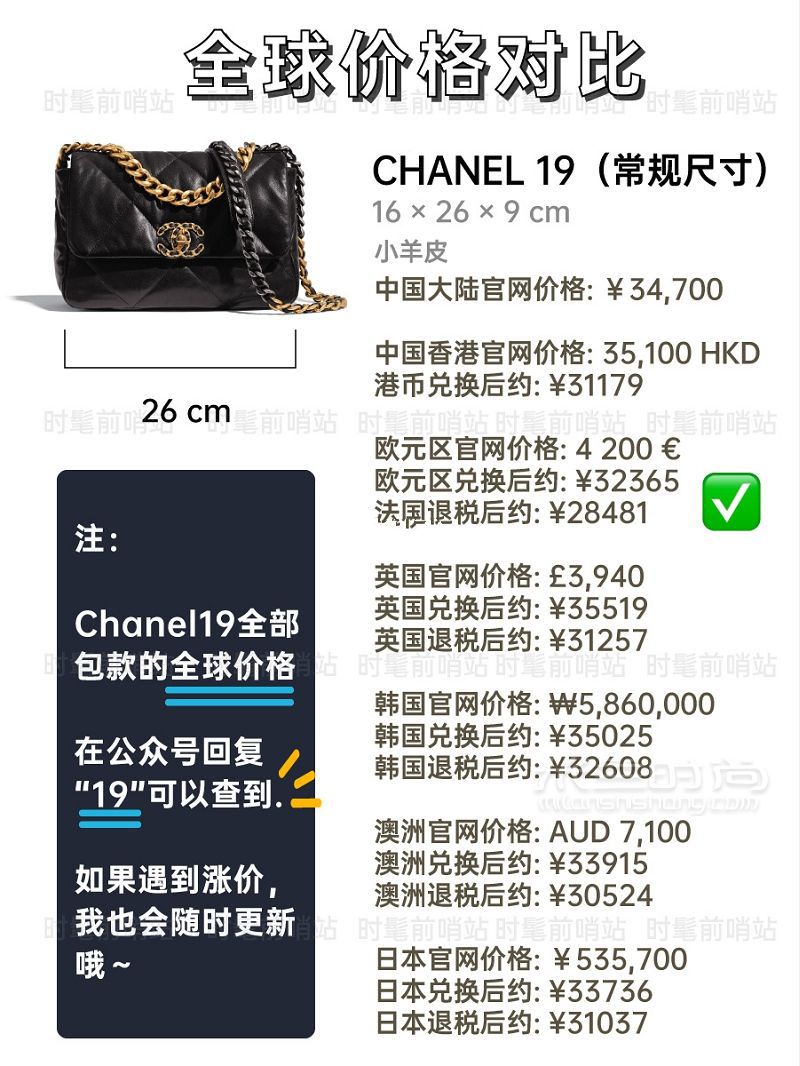 Chanel 19 最全款式总结+2020全球比价_4