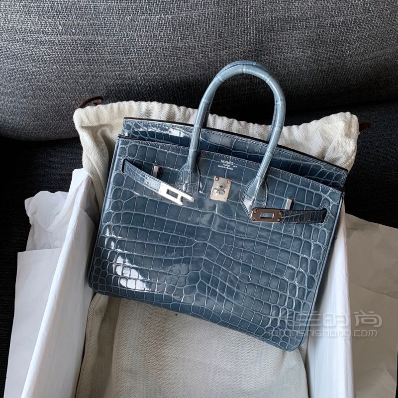 Hermes 爱马仕鳄鱼皮 25 birkin N7 风暴蓝_1